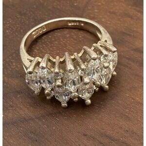 DQCZ Sterling Silver Marquise Diamonique Cluster Statement Ring Size 5